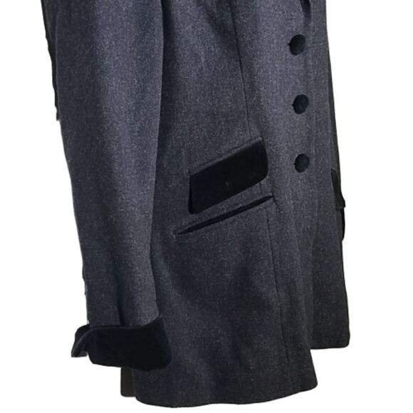 Vintage 80s Grey Wool Black Velvet Trim Peacoat Md Made in Ukraine - Picture 3 of 8